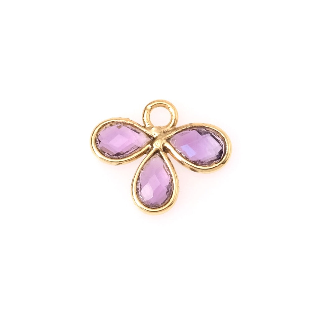 Pendentif serti fleur gouttes Améthyste en laiton Doré à l'or fin 24K Premium