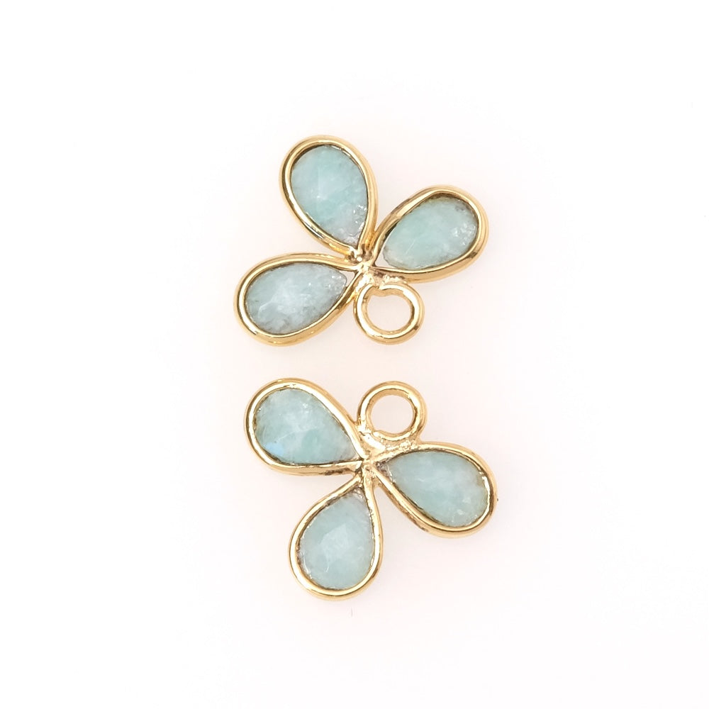 Pendentif serti fleur gouttes Amazonite en laiton Doré à l'or fin 24K Premium