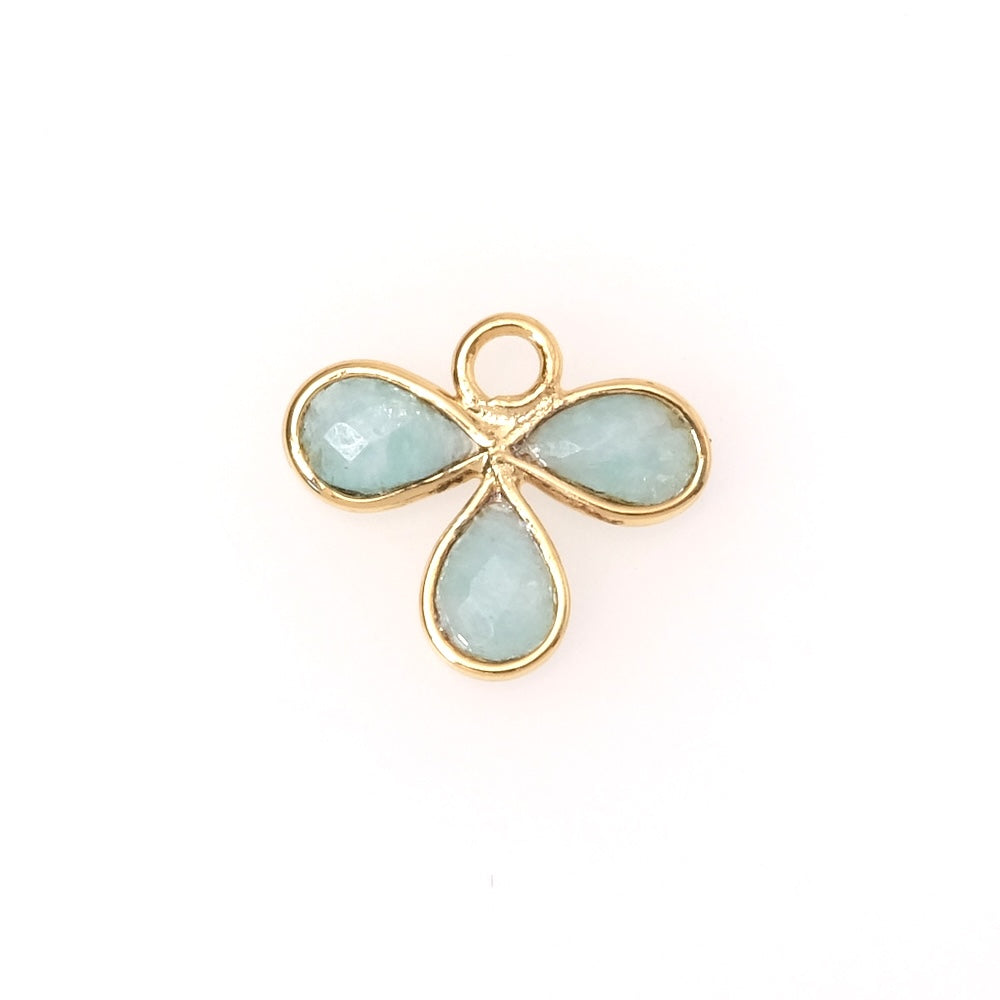 Pendentif serti fleur gouttes Amazonite en laiton Doré à l'or fin 24K Premium