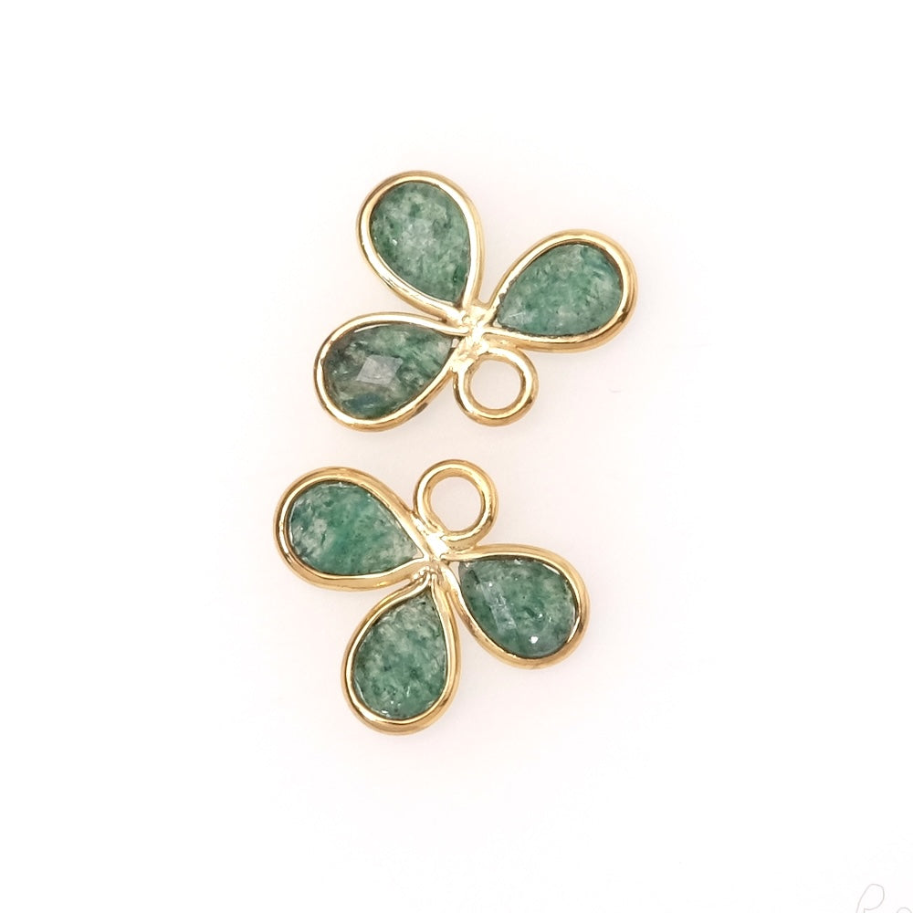 Pendentif serti fleur gouttes Aventurine en laiton Doré à l'or fin 24K Premium