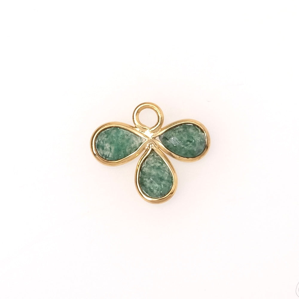 Pendentif serti fleur gouttes Aventurine en laiton Doré à l'or fin 24K Premium