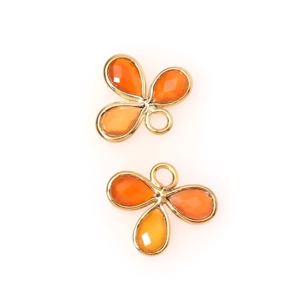 Pendentif serti fleur gouttes Cornaline en laiton Doré à l'or fin 24K Premium