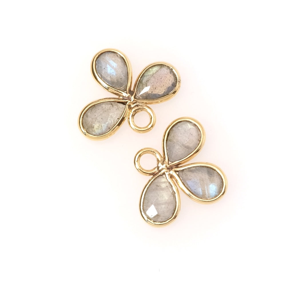 Pendentif serti fleur gouttes Labradorite en laiton Doré à l'or fin 24K Premium