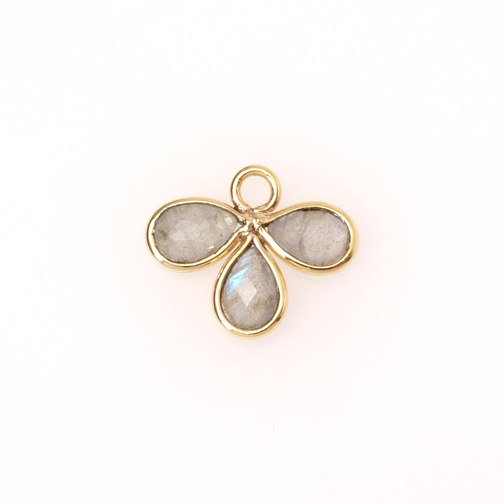 Pendentif serti fleur gouttes Labradorite en laiton Doré à l'or fin 24K Premium
