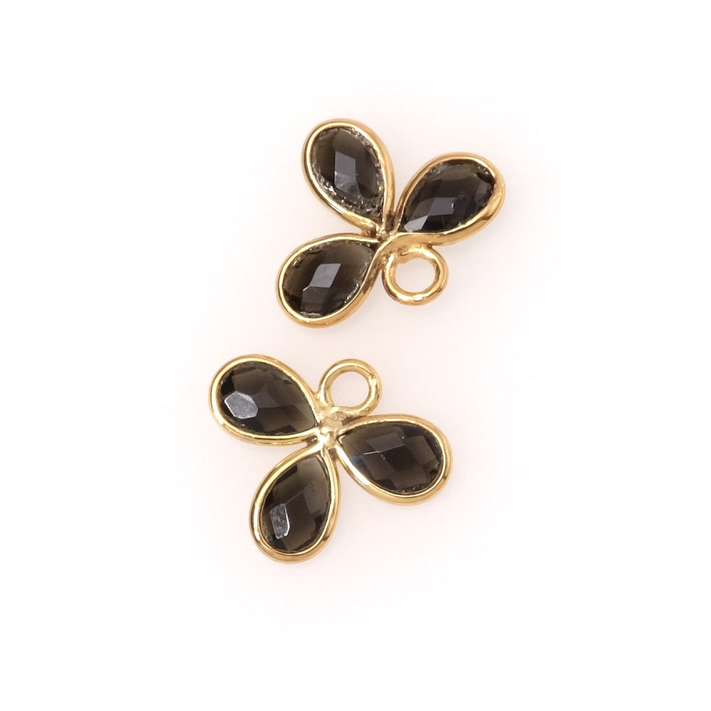 Pendentif serti fleur gouttes Obsidienne en laiton Doré à l'or fin 24K Premium
