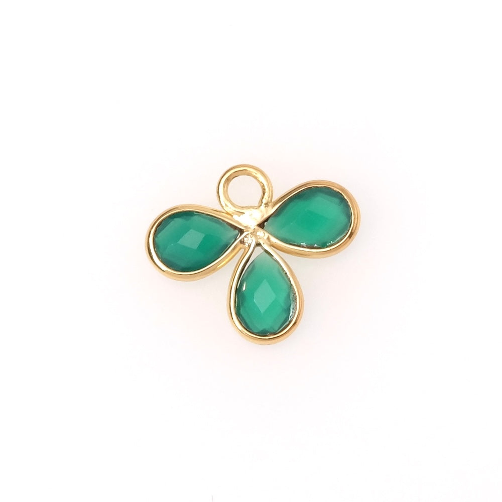 Pendentif serti fleur gouttes Onyx vert en laiton Doré à l'or fin 24K Premium
