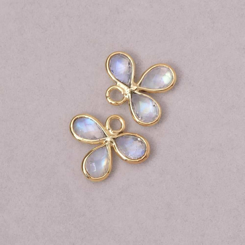 Pendentif serti fleur gouttes Pierre de Lune en laiton Doré à l'or fin 24K Premium
