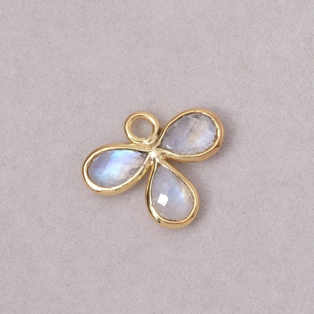 Pendentif serti fleur gouttes Pierre de Lune en laiton Doré à l'or fin 24K Premium