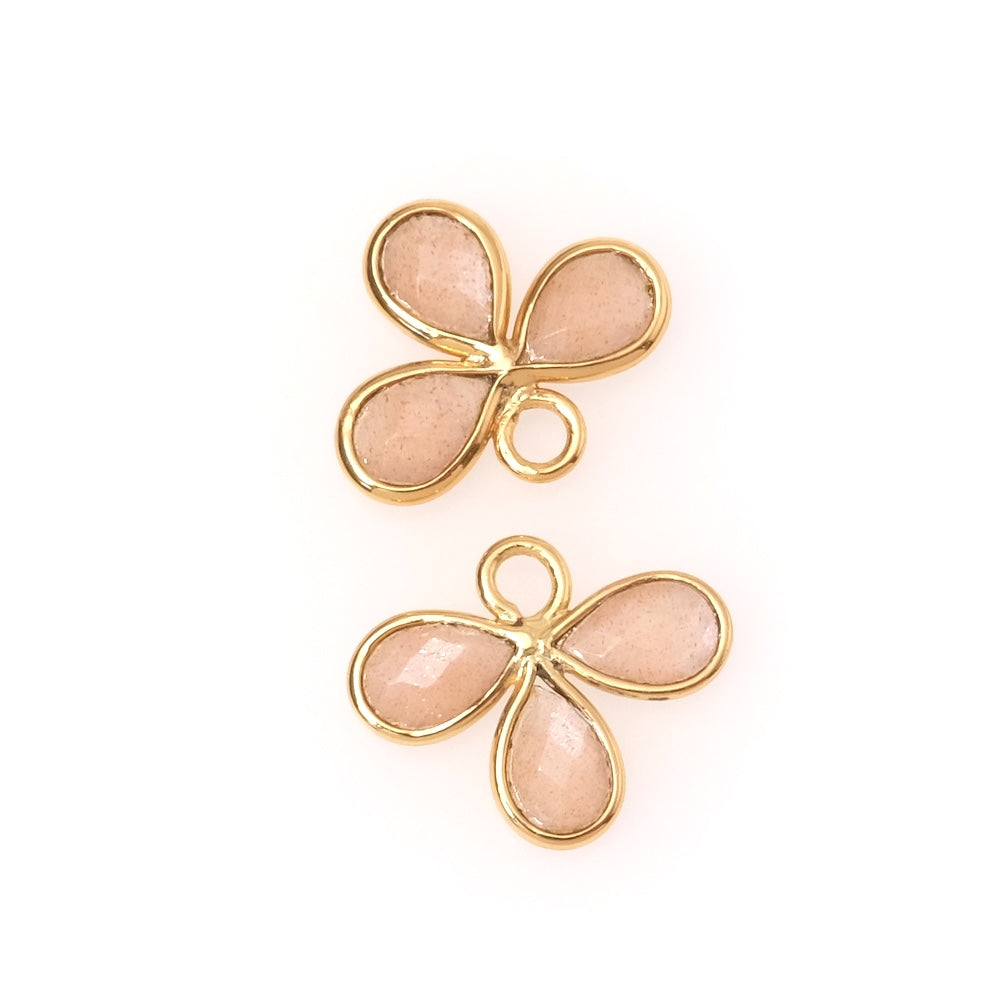 Pendentif serti fleur gouttes Pierre de lune Feldspath en laiton Doré à l'or fin 24K Premium