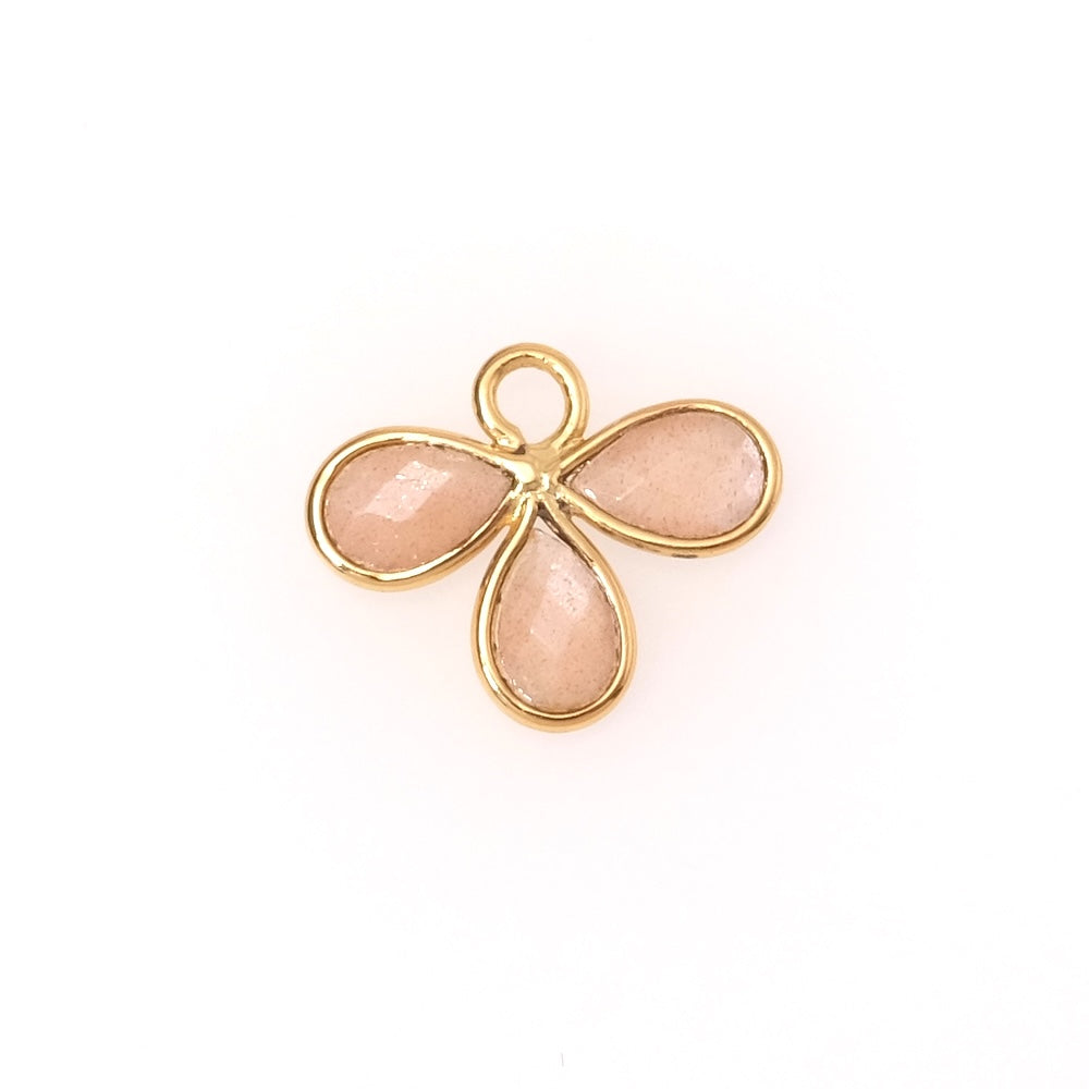 Pendentif serti fleur gouttes Pierre de lune Feldspath en laiton Doré à l'or fin 24K Premium