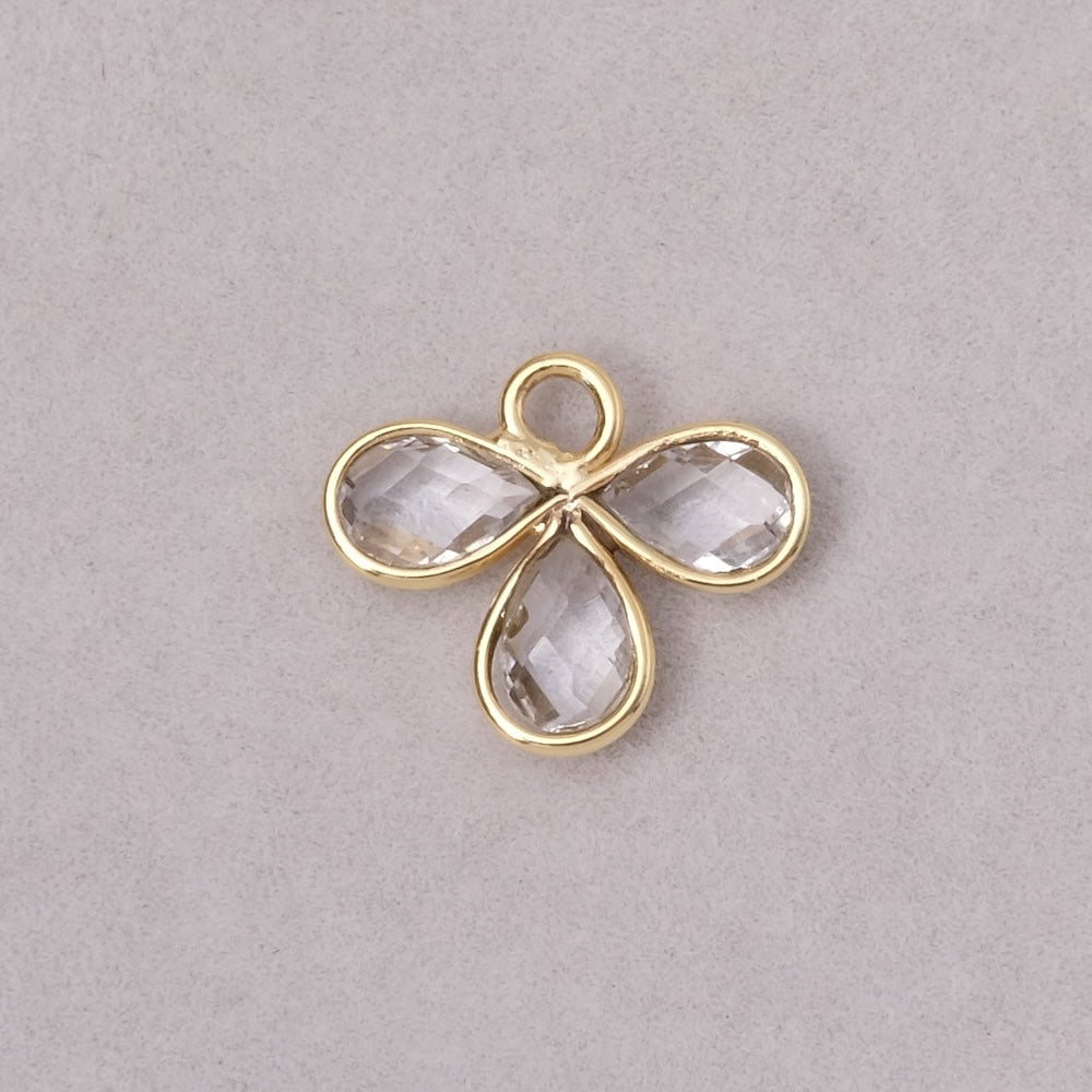 Pendentif serti fleur gouttes Quartz Cristal de roche en laiton Doré à l'or fin 24K Premium