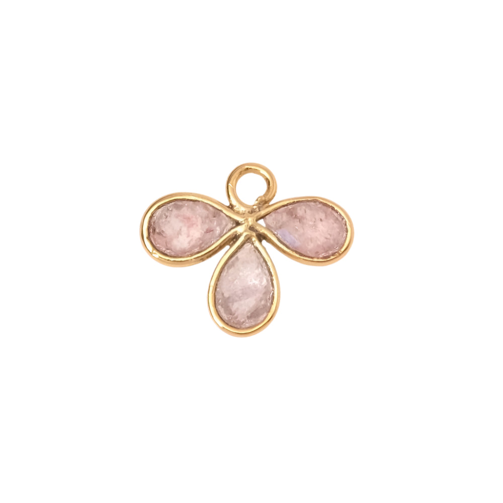 Pendentif serti fleur gouttes Quartz fraise en laiton Doré à l'or fin 24K Premium
