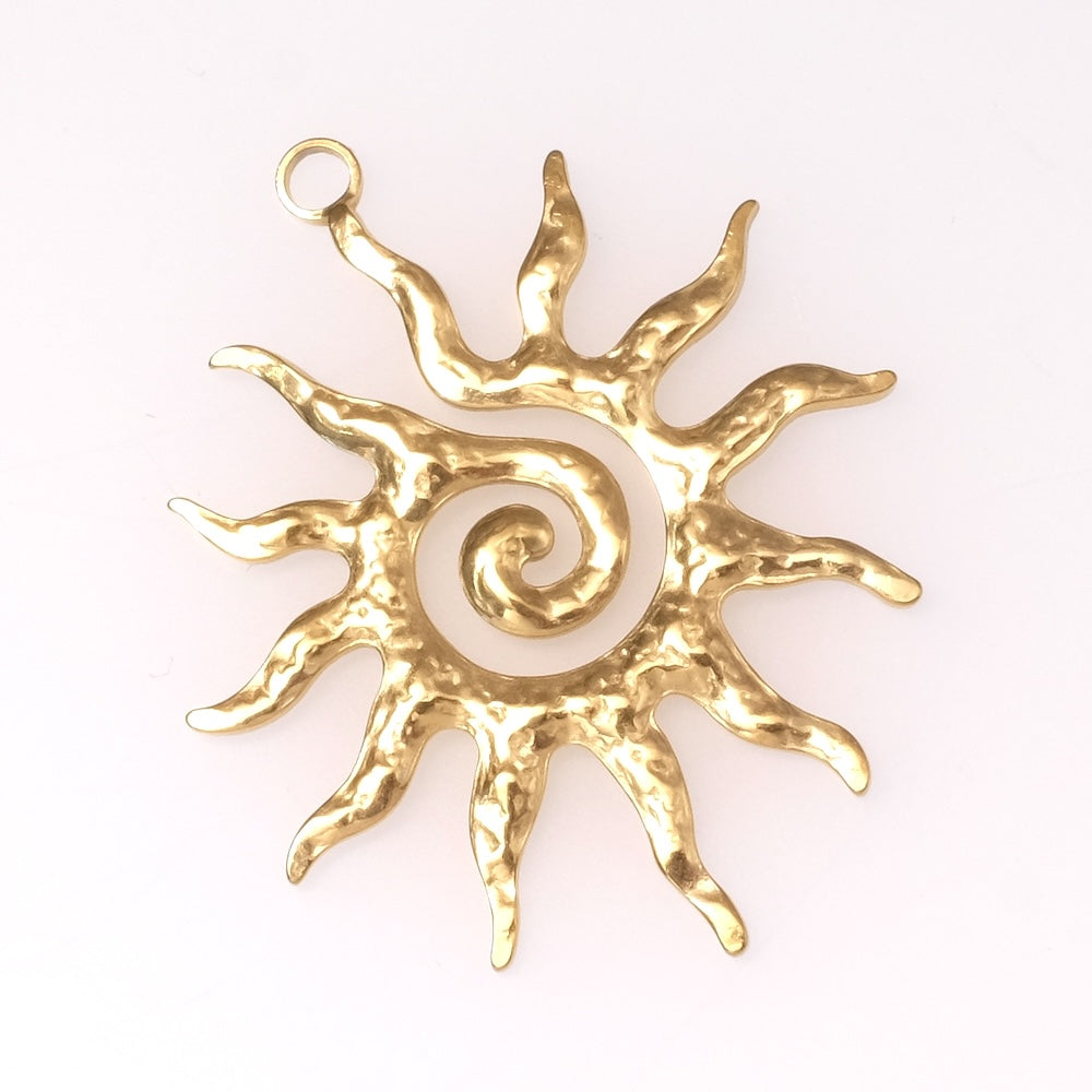 Pendentif soleil stylisé en acier inoxydable 304 Doré