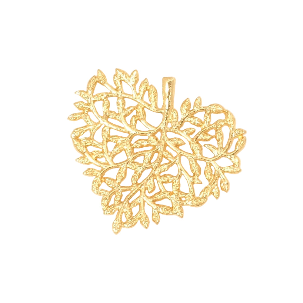 Pendentif végétal coeur en laiton doré à l'or fin 24K Premium