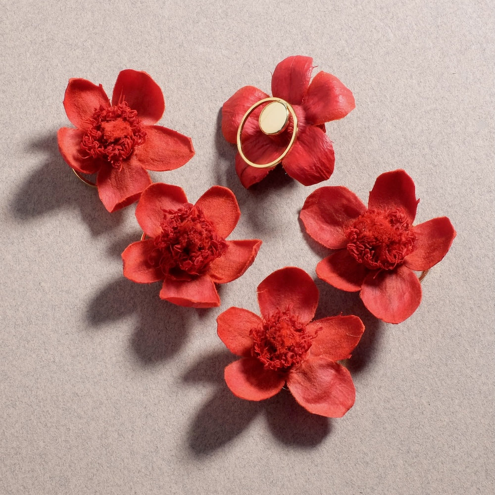 Pendentifs Fleur stabilisée Myosotis Rouge en laiton doré 24K Premium