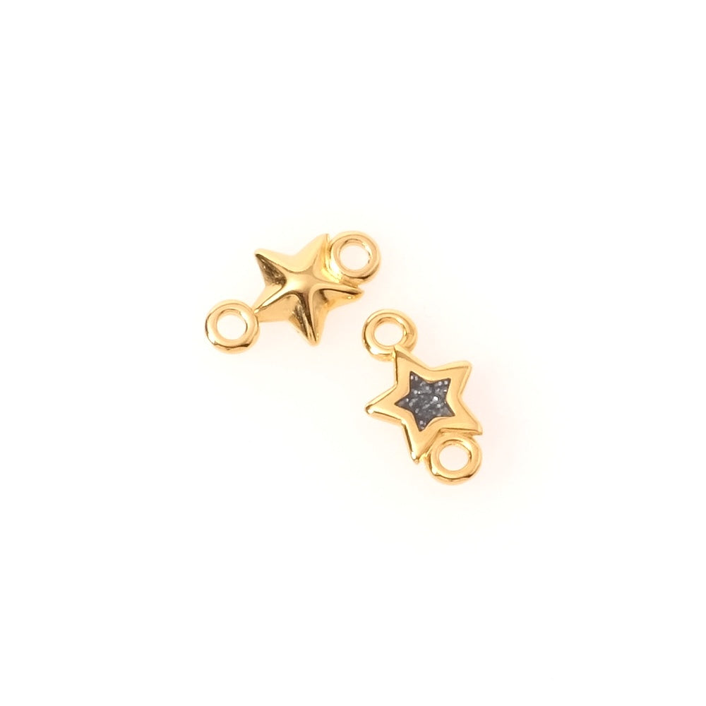 2 Pendentifs connecteurs étoile émaillé noir pailleté en Zamak doré 24K