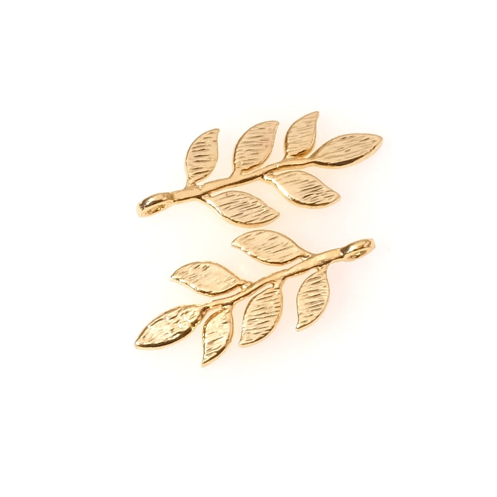 2 Pendentifs feuille végétale en laiton doré à l&#39;or fin 24K Premium