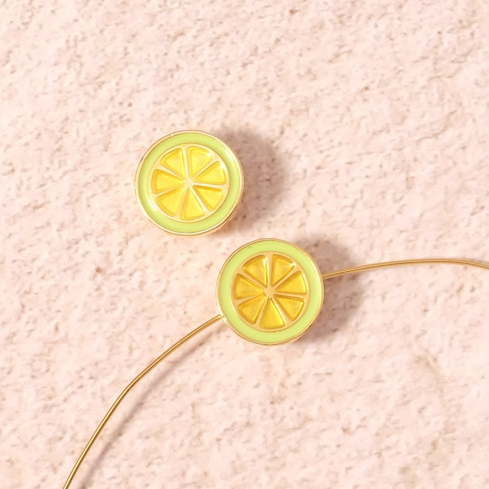 Perle citron Lime émaillé en Zamak doré Or 24K