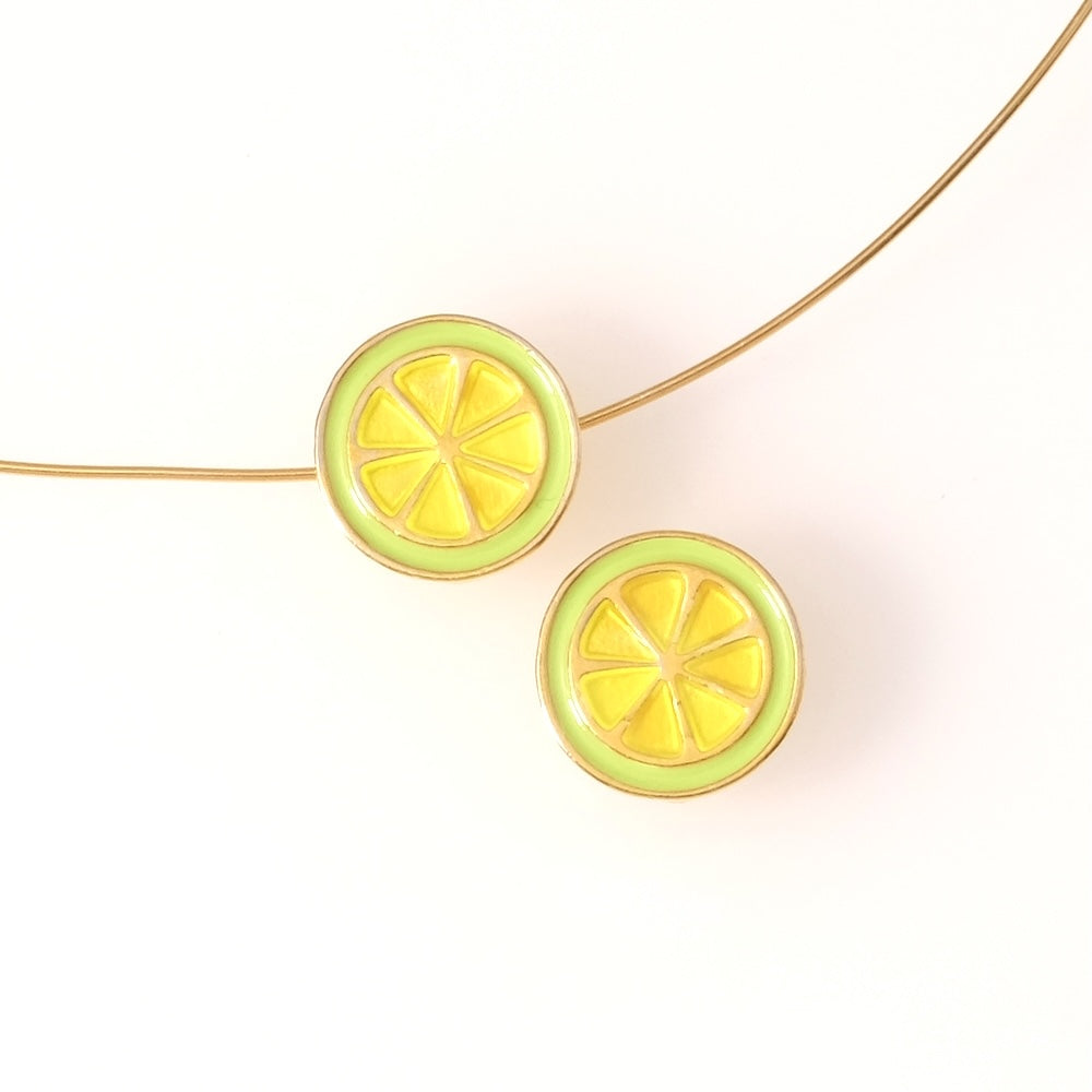 Perle citron Lime émaillé en Zamak doré Or 24K