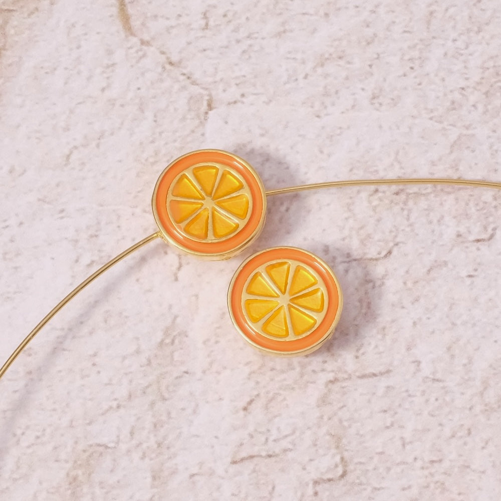 Perle orange émaillé en Zamak doré Or 24K