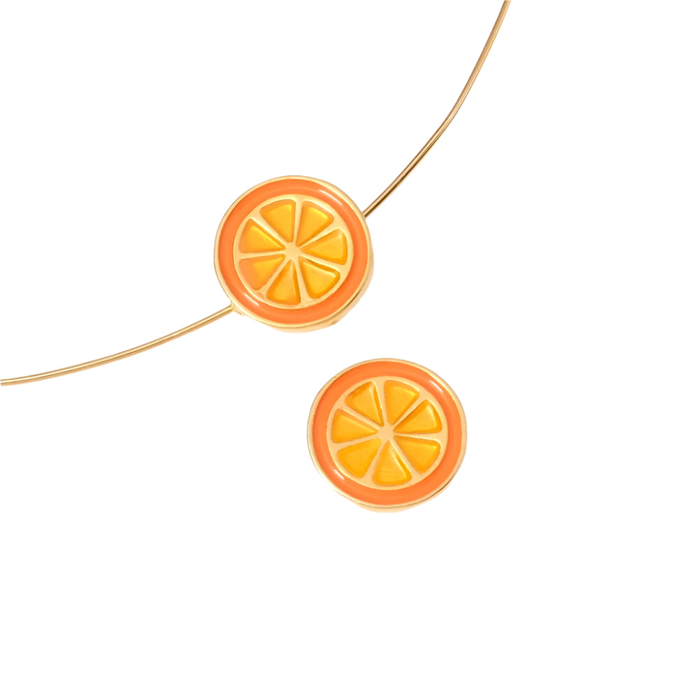 Perle orange émaillé en Zamak doré Or 24K