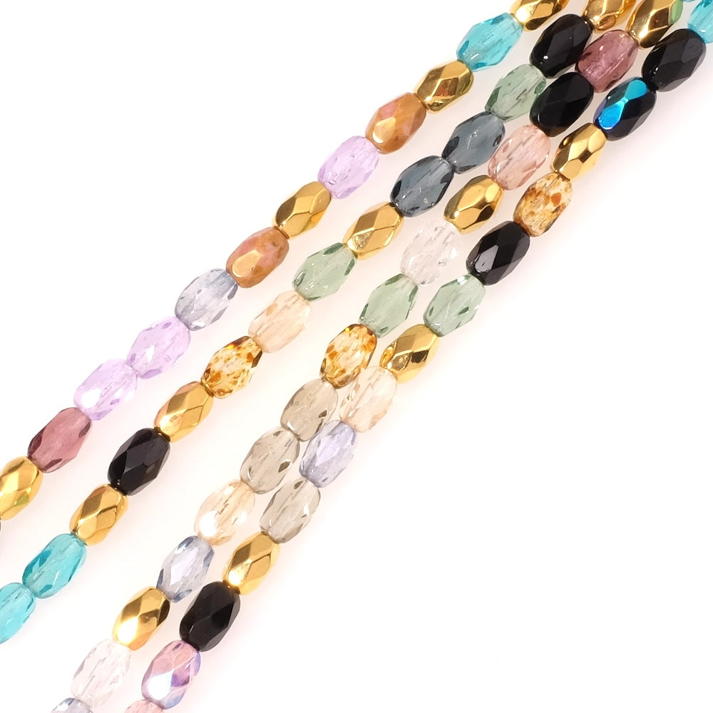 Fil de perles de Bohème Olives facettées 6x4mm mix doré violet
