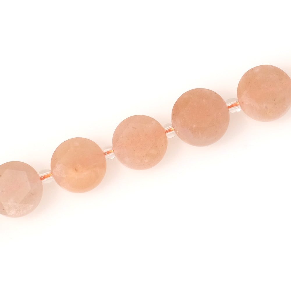 Fil de perles naturelles palet facetté 12mm Pierre de Lune Feldspath