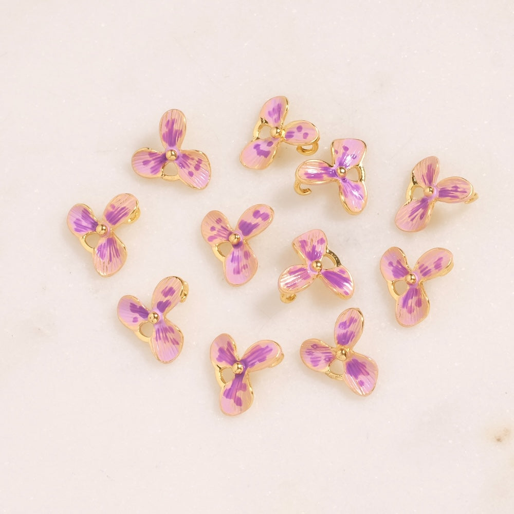 Petit Pendentif Orchidée peint à la main – Doré 24K Premium