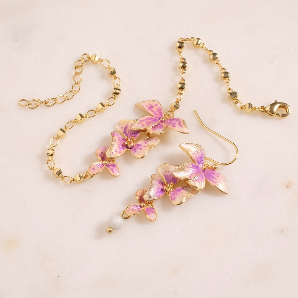 Petit Pendentif Orchidée peint à la main – Doré 24K Premium