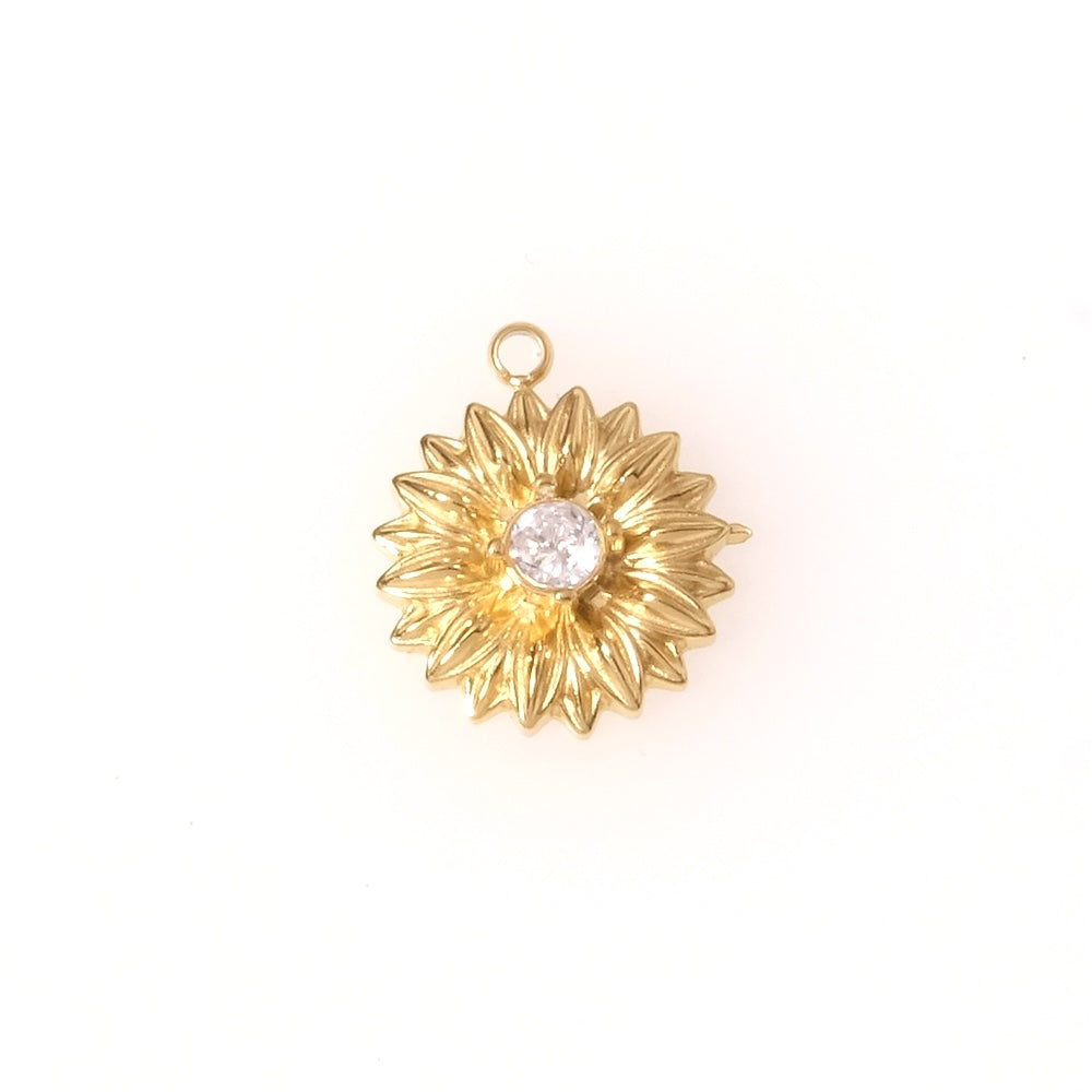 Petit Pendentif fleur soleil avec Strass en acier inoxydable 304 Doré 18K
