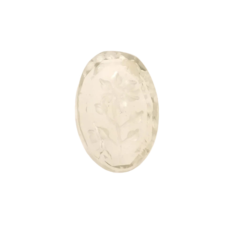 Pierre facettée gravée motif floral 17,9 x 12,10mm en Quartz Prasiolite