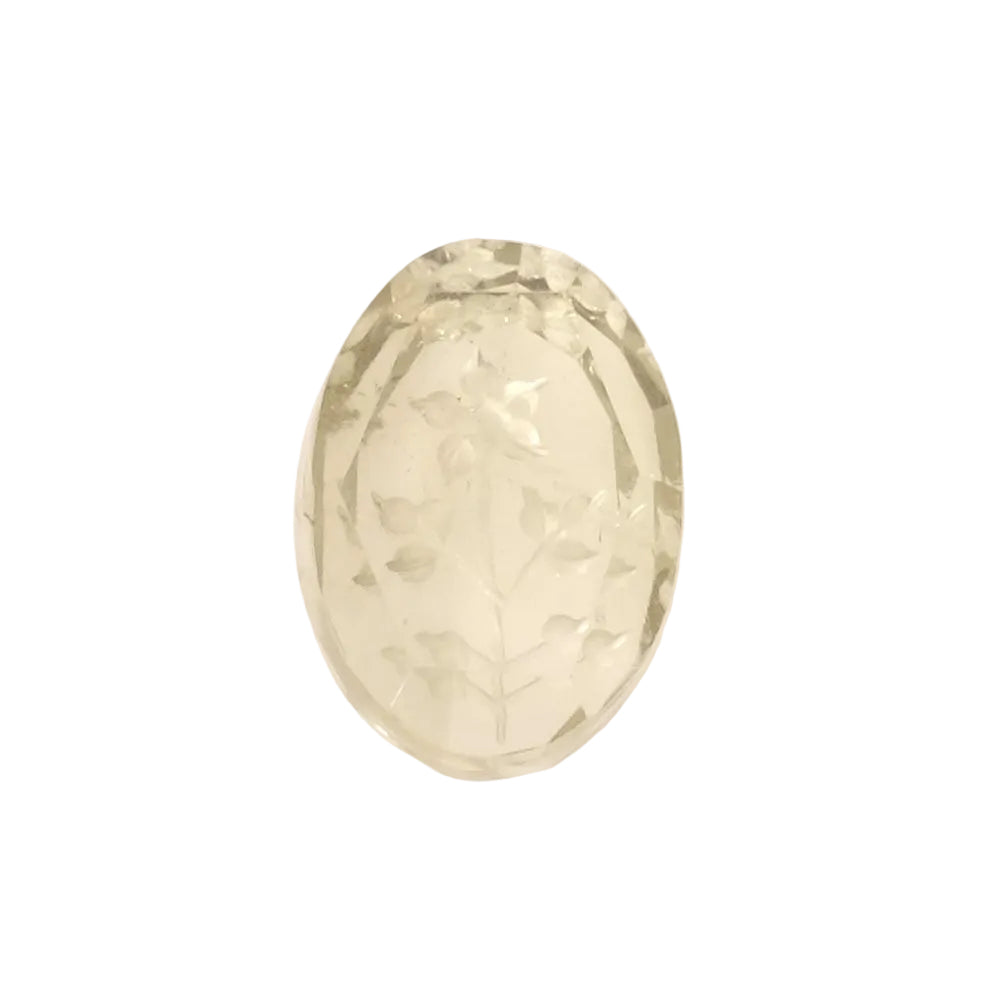 Pierre facettée gravée motif floral 19 x 13mm en Quartz Prasiolite
