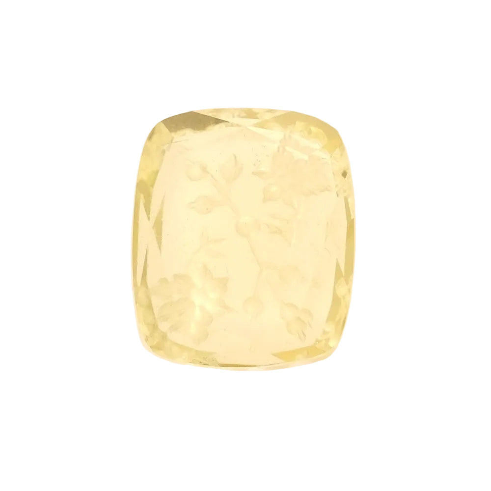 Pierre facettée gravée motif floral 21,6 x 18mm en Quartz citron