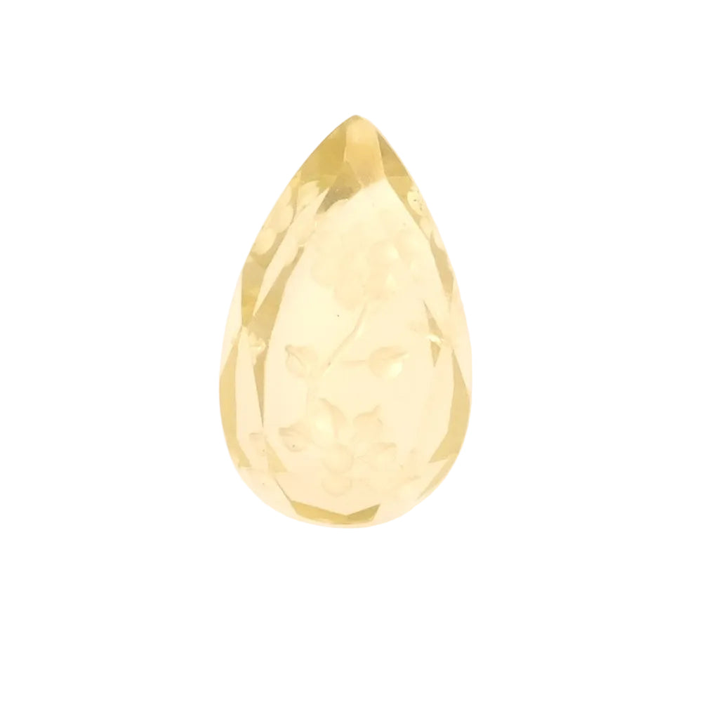 Pierre facettée gravée motif floral goutte 21,4 x 12,8mm en Quartz citron