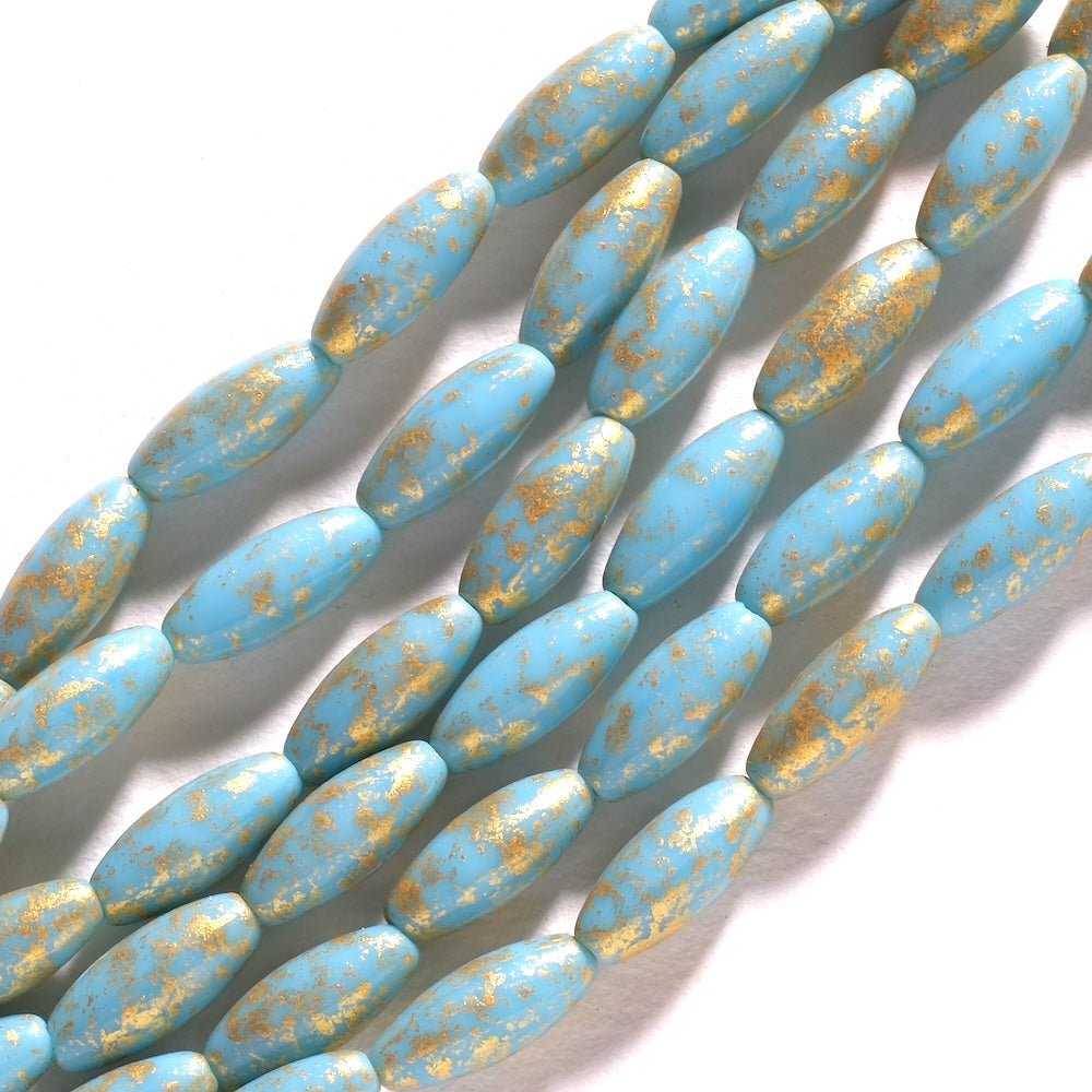 Plusieurs fils de perles de Bohème olives 15 x 6 mm dans différents coloris