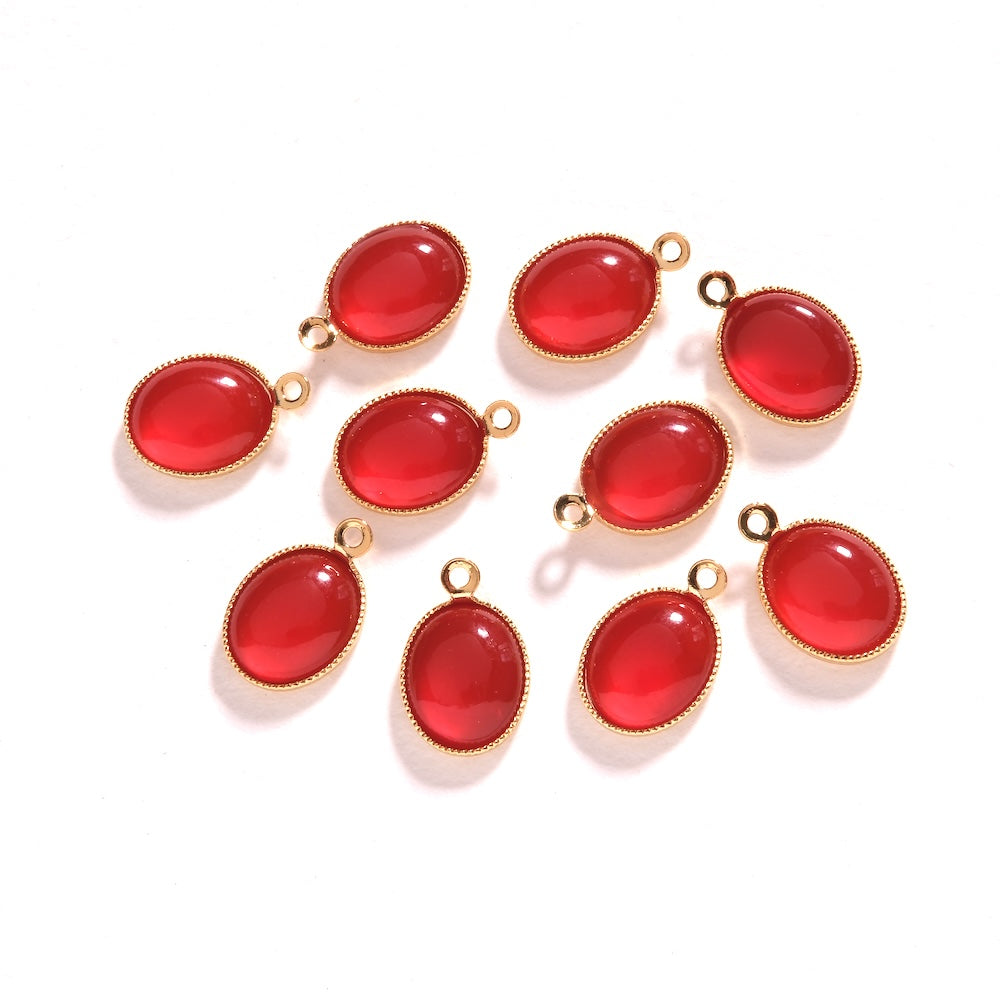 Plusieurs pendentifs ovales Onyx rouge profond sertis or fin 24K
