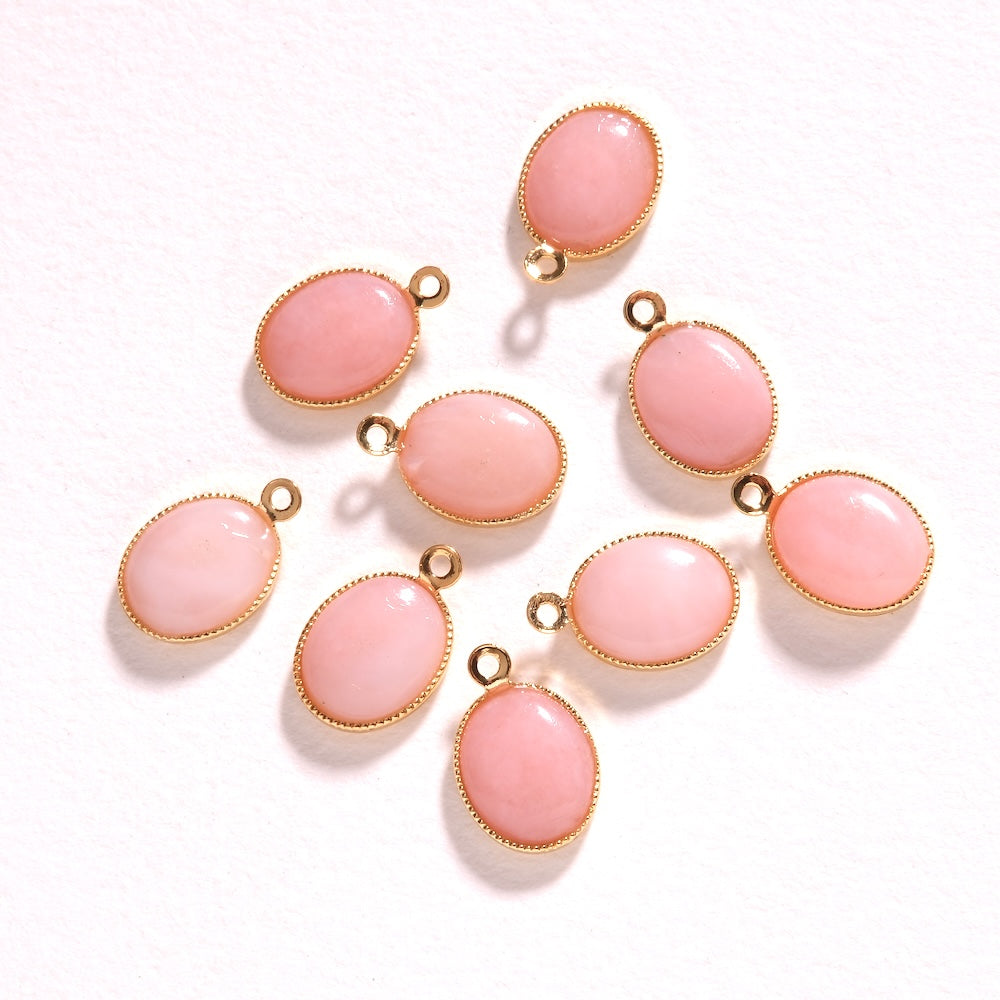 Plusieurs pendentifs ovales Opale rose laiteuse sertis or fin 24K