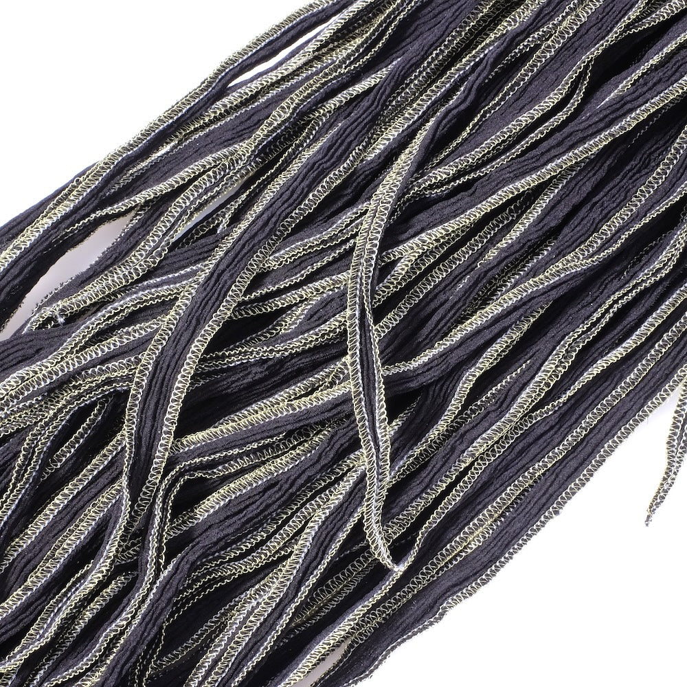 Ruban de soie teint à la main - noir couture dorée