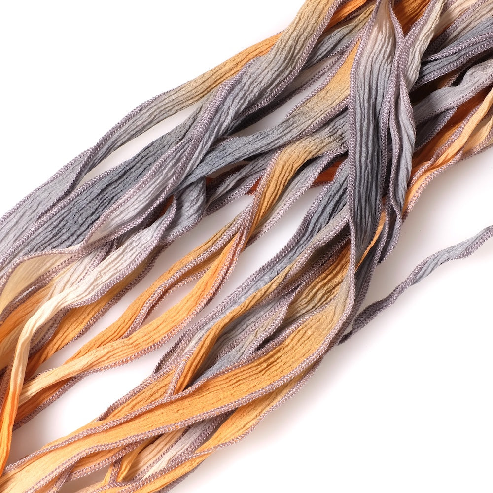 Ruban de soie teint à la main Tie and Dye marron gris couture grise