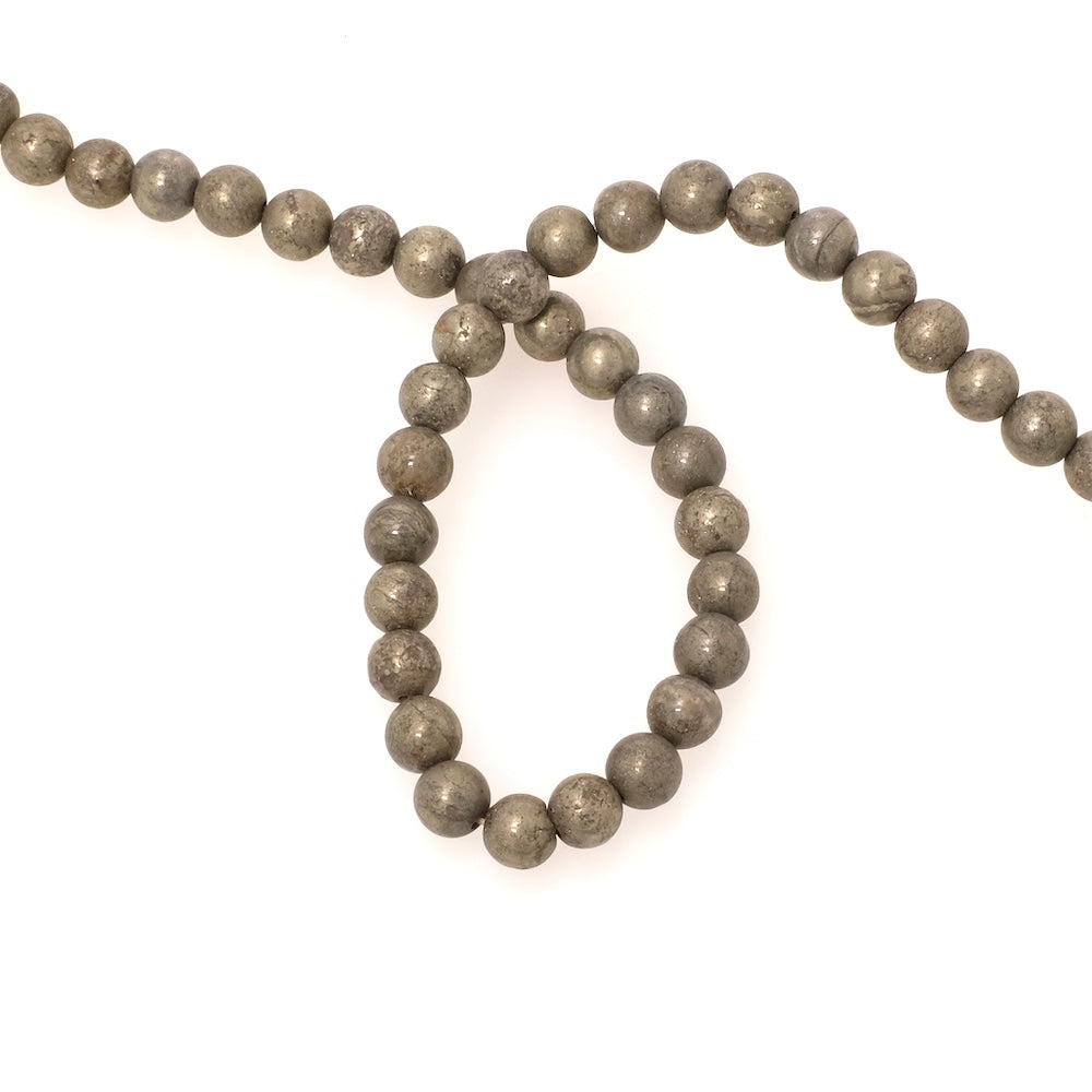 fil de perles naturelles ronde 6,5mm en Pyrite