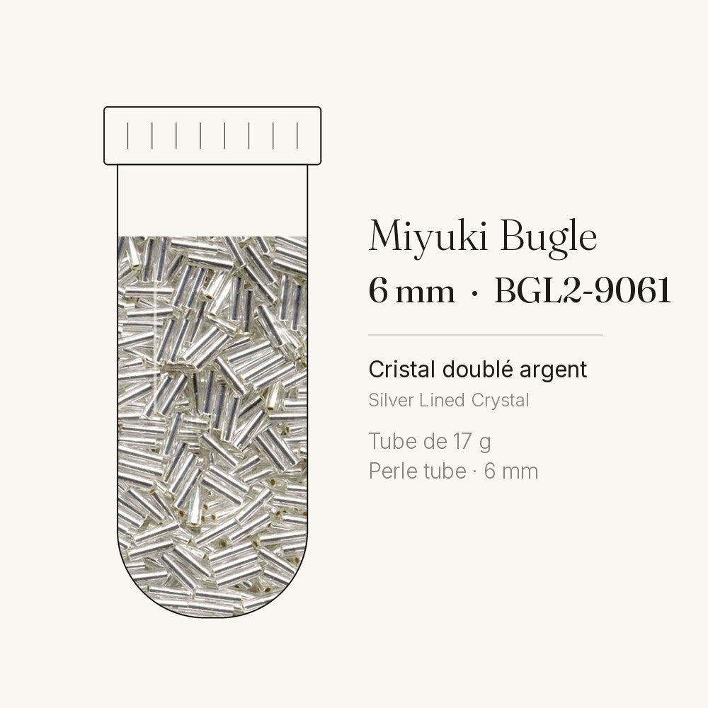 Perles Miyuki Bugles 6 mm cristal doublé argent BGL2-9061