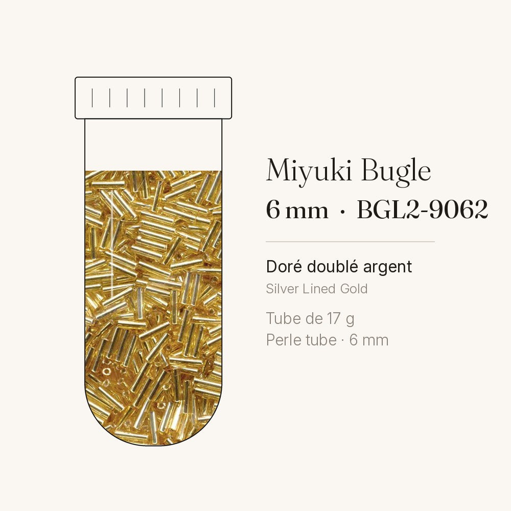 Tube de 17 g de perles Miyuki Bugles 6 mm BGL2-9062 doré doublé argent