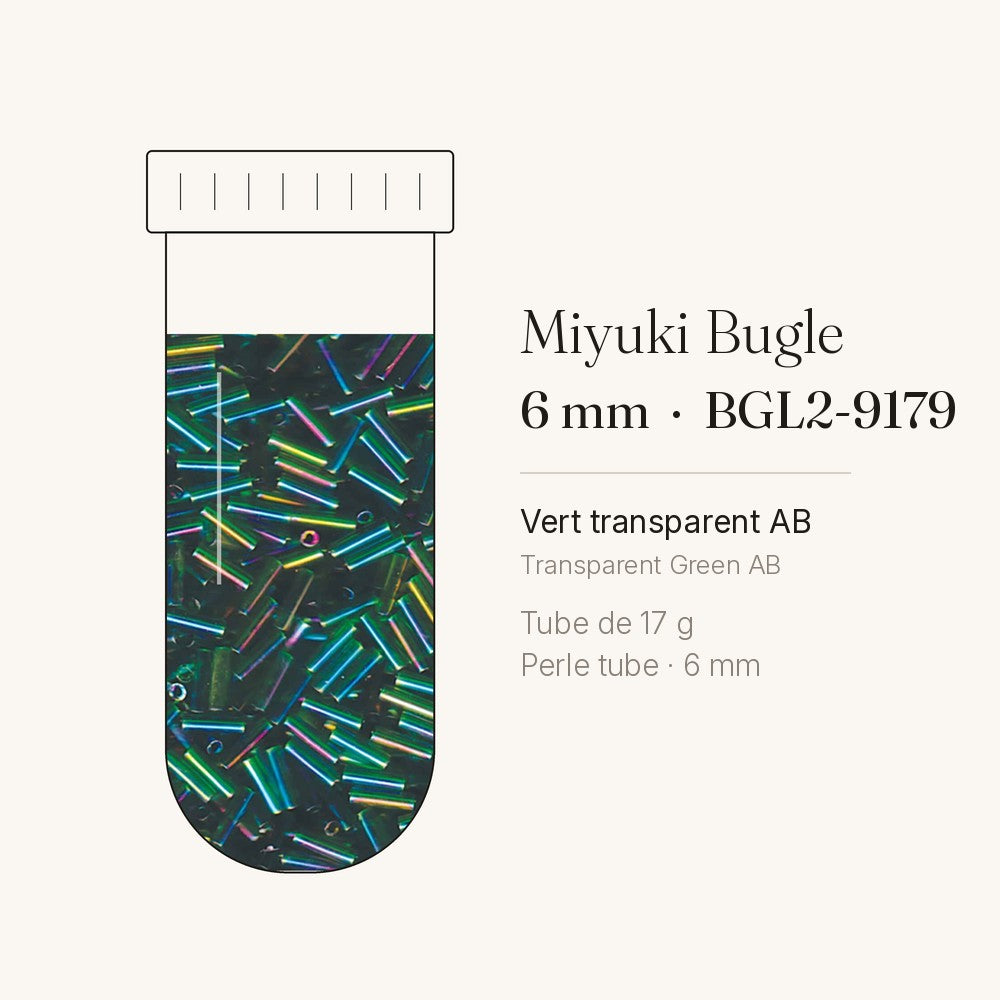 Perles Miyuki Bugles 6 mm vert transparent AB BGL2-9179
