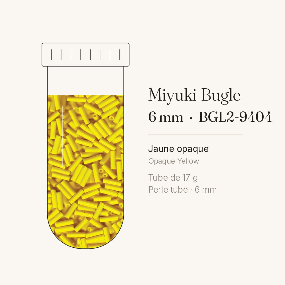 Tube de 17 g de perles Miyuki Bugles 6 mm BGL2-9404 jaune opaque