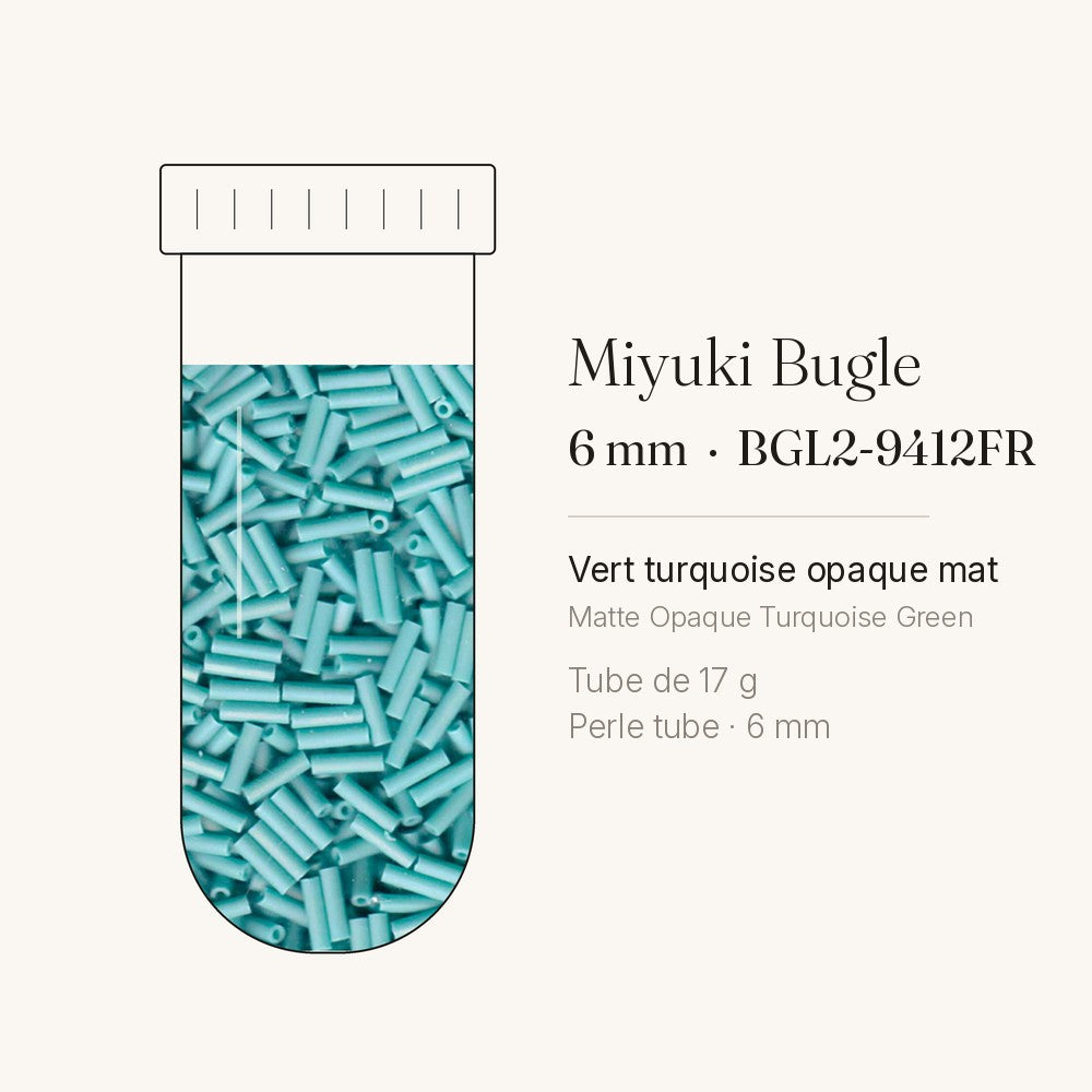 Perles Miyuki Bugles 6 mm vert turquoise opaque mat BGL2-9412FR