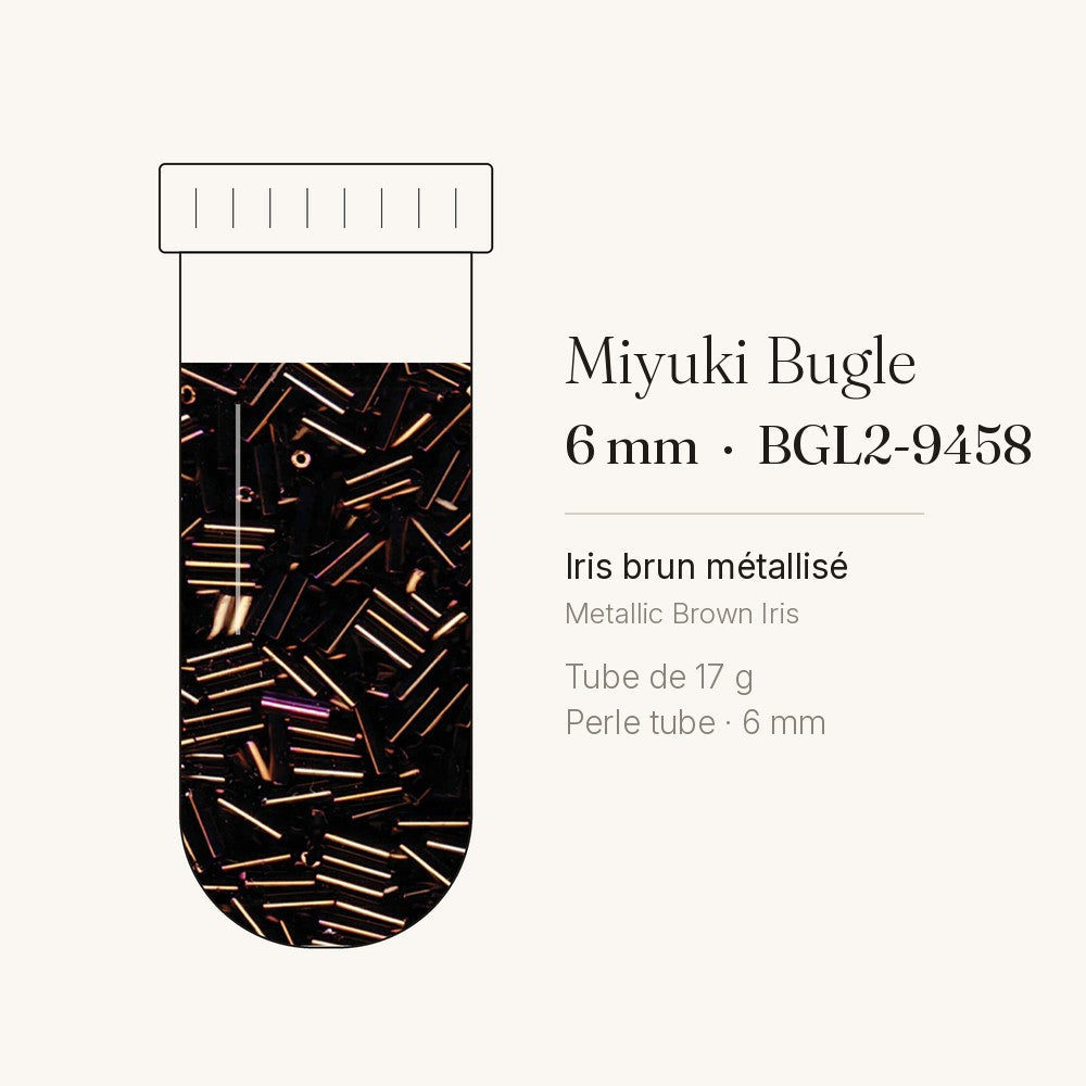 Tube de 17 g de perles Miyuki Bugles 6 mm BGL2-9458 iris brun métallisé