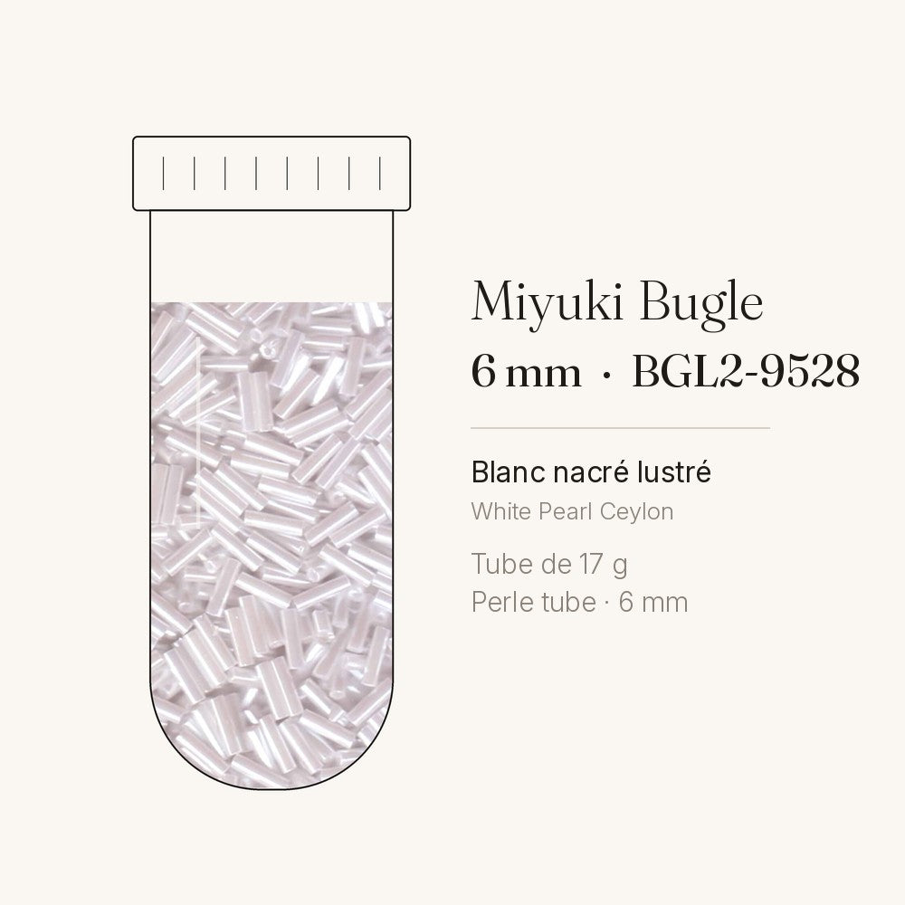 Perles Miyuki Bugles 6 mm blanc nacré lustré BGL2-9528
