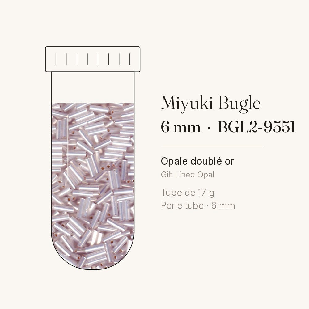 Tube de 17 g de perles Miyuki Bugles 6 mm BGL2-9551 opale doublé or