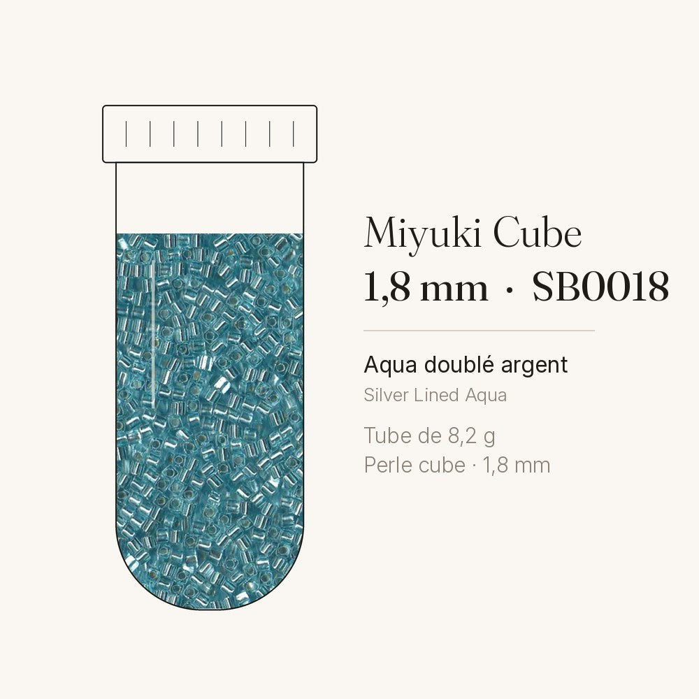 Perles Miyuki Cube 1,8 mm aqua doublé argent SB0018