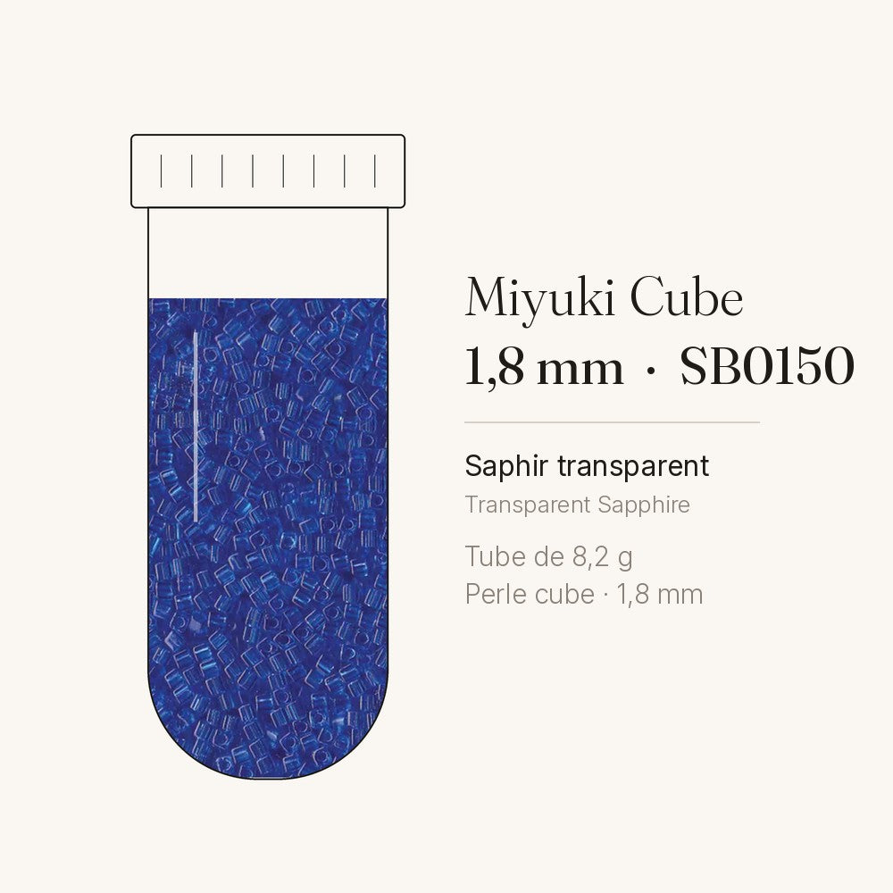 Perles Miyuki Cube 1,8 mm saphir transparent SB0150